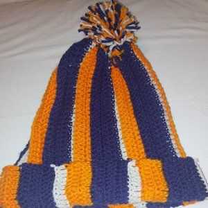 Size XL Crochet Homemade Hat Orange and Blue